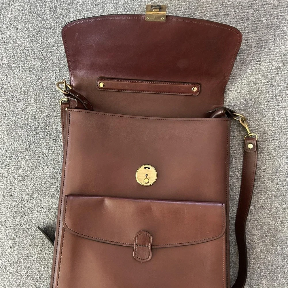 Schlesinger Bag Brown Leather Business Case Shoulder Briefcase Law USA Vintage